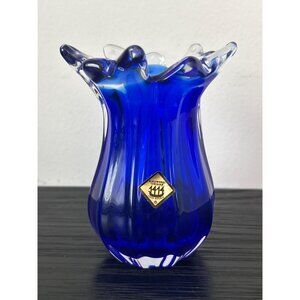 5" Cobalt Blue Vase Chribska Glassworks in Czech Republic Flared Rim Hand-Blown